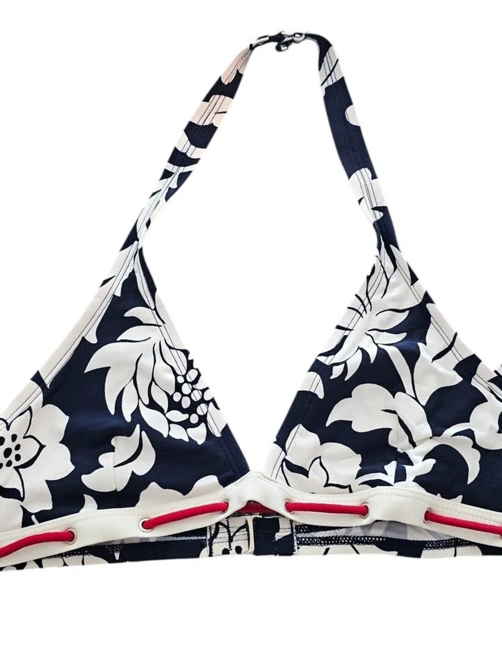 Vintage 1990s Womens Sz 12 Triangle Halter Bikini Swimsuit Top Floral Blue